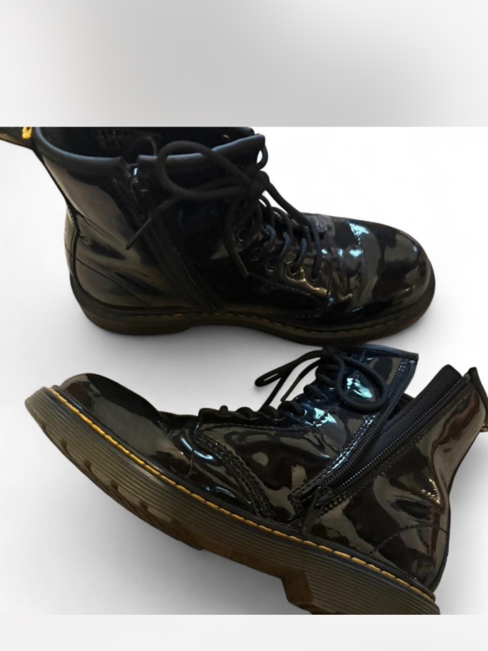 Dr. Martens 1460 J Black Patent Leather Boots - Junior Side Zip - Size US 4M
